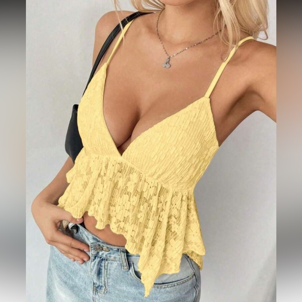 Elegant Yellow Lace Women Top